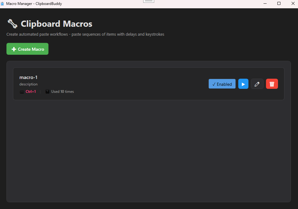 ClipboardBuddy Macro Manager for automating paste sequences with hotkeys