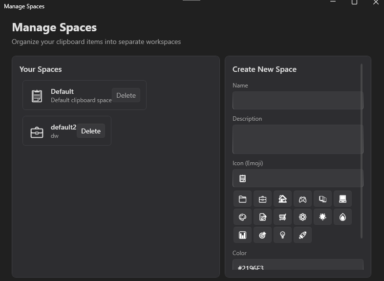 ClipboardBuddy Spaces manager for organizing clipboard items into project workspaces