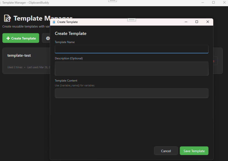 ClipboardBuddy Template Manager for creating reusable clipboard templates with variables